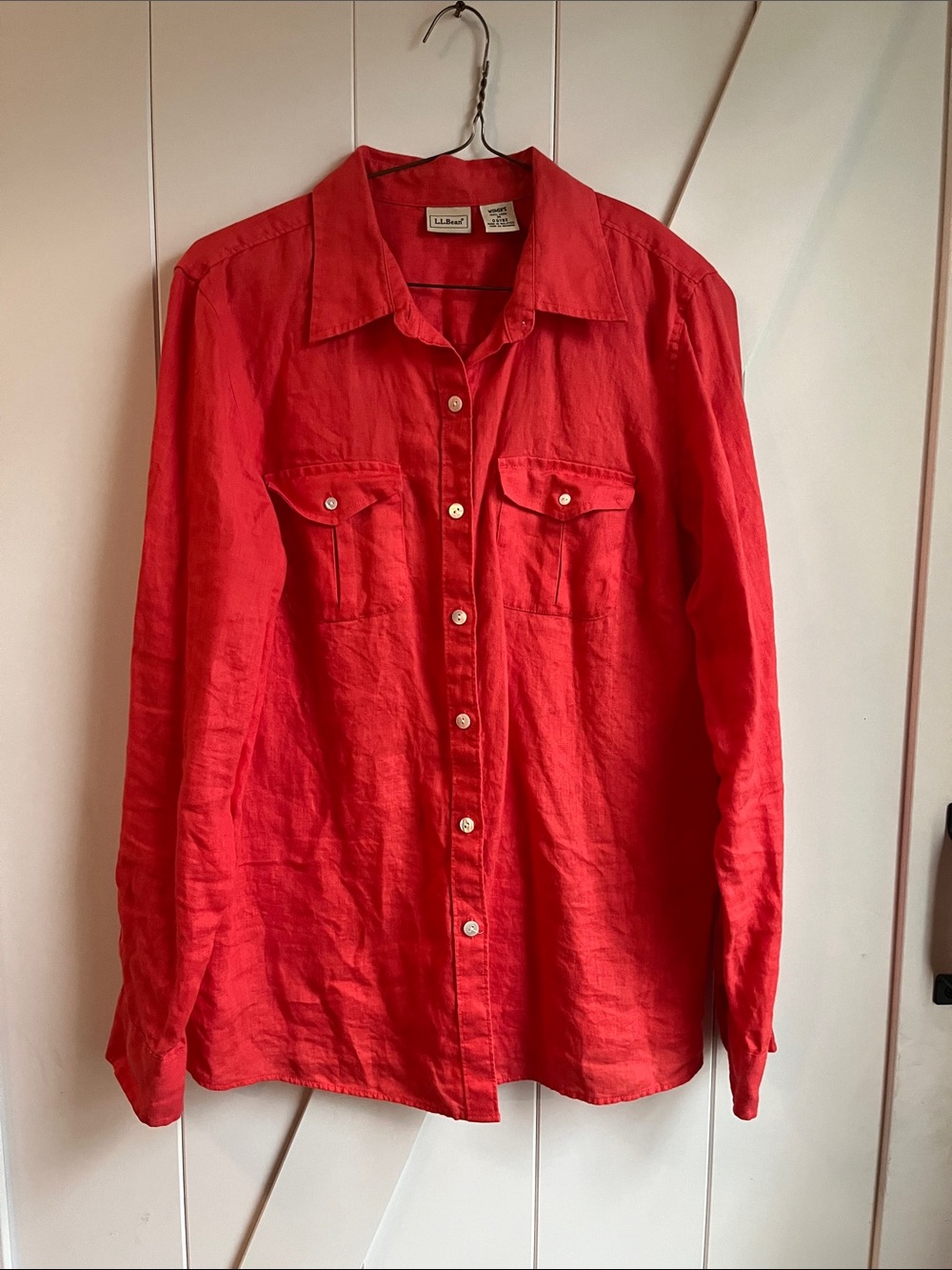 L.L. Bean Coral Button-Down Linen Shirt